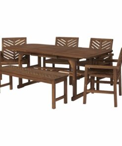 Walker Edison - 6-Piece Windsor Extendable Patio Dining Set - Dark Brown