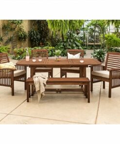 Walker Edison - 6-Piece Cypress Patio Dining Set - Dark Brown