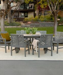 Walker Edison - 7-Piece Windsor Extendable Patio Dining Set - Grey Wash