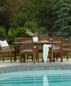 Walker Edison - 7-Piece Cypress Patio Dining Set - Dark Brown