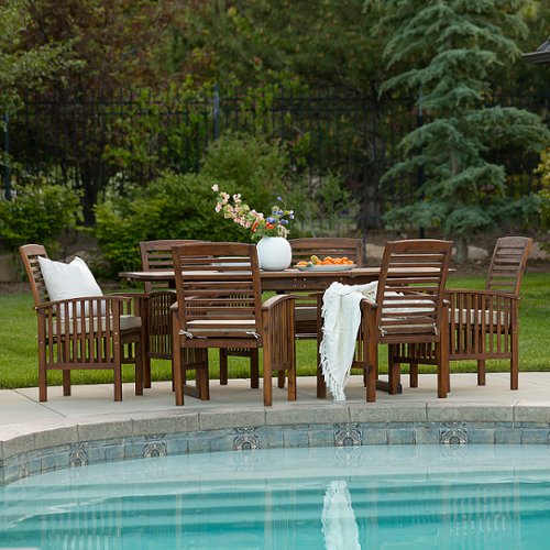 Walker Edison - 7-Piece Cypress Patio Dining Set - Dark Brown