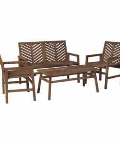 Walker Edison - 4-Piece Windsor Patio Chat Set - Dark Brown