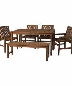 Walker Edison - 6-Piece Windsor Acacia Wood Patio Dining Set - Dark Brown