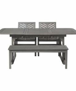 Walker Edison - 4-Piece Windsor Extendable Patio Dining Set - Grey Wash