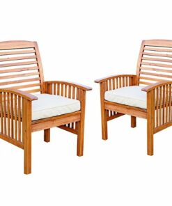 Walker Edison - Cypress Acacia Wood Patio Chairs, Set of 2 - Brown