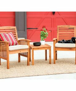 Walker Edison - 3-Piece Cypress Acacia Wood Patio Chat Set - Brown