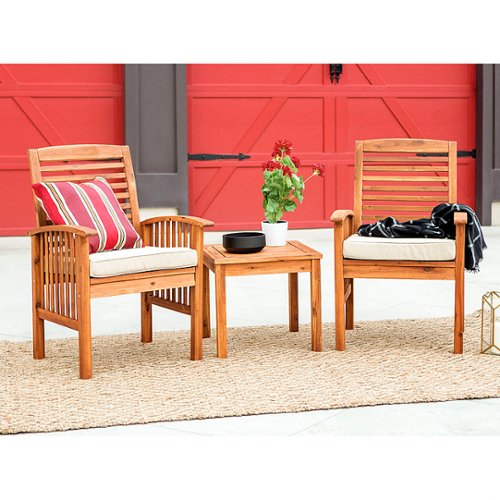 Walker Edison - 3-Piece Cypress Acacia Wood Patio Chat Set - Brown