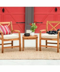 Walker Edison - 3-Piece Hunter Acacia Wood Patio Chat Set - Brown