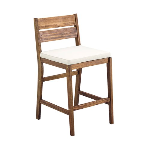 Walker Edison - Acacia Wood Outdoor Patio Stools, Set of 2 - Dark Brown