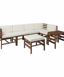 Walker Edison - Harbor 7-Piece Acacia Wood Patio Sectional - Dark Brown