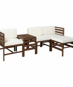 Walker Edison - Harbor 5-Piece Acacia Wood Patio Sectional - Dark Brown