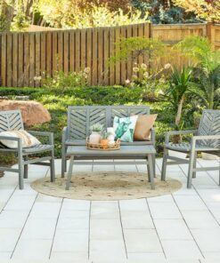 Walker Edison - 4-Piece Windsor Acacia Wood Patio Chat Set - Grey Wash