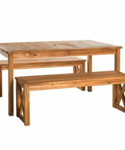 Walker Edison - 3-Piece Hunter Extendable Acacia Wood Patio Dining Set - Brown