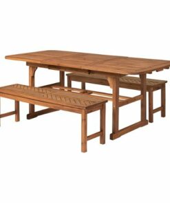 Walker Edison - 3-Piece Windsor Acacia Wood Extendable Patio Dining Set - Brown