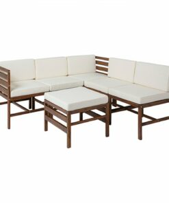 Walker Edison - Harbor 6-Piece Acacia Wood Patio Sectional - Dark Brown