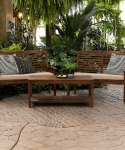 Walker Edison - 3-Piece Acacia Wood Patio Conversation Set