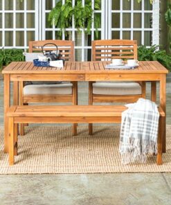 Walker Edison - 4-Piece Everest Acacia Wood Patio Dining Set - Brown 0