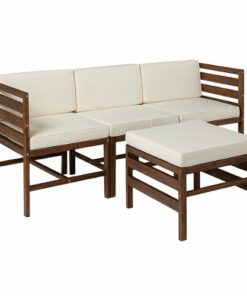 Walker Edison - Harbor 4-Piece Acacia Wood Patio Sectional - Dark Brown
