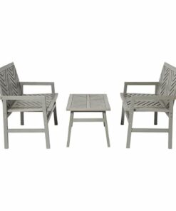 Walker Edison - 3-Piece Windsor Acacia Wood Patio Loveseat Chat Set - Grey Wash