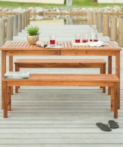 Walker Edison - 3-Piece Cypress Acacia Wood Patio Dining Set - Brown