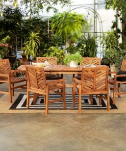 Walker Edison - 7-Piece Windsor Acacia Wood Extendable Patio Dining Set - Brown