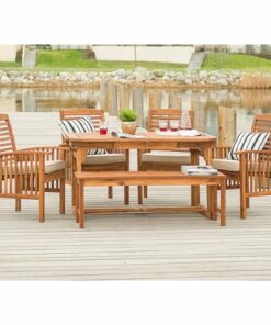 Walker Edison - 6-Piece Cypress Acacia Wood Patio Dining Set - Brown