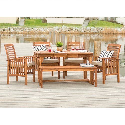 Walker Edison - 6-Piece Cypress Acacia Wood Patio Dining Set - Brown