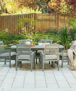 Walker Edison - 7-Piece Cypress Acacia Wood Patio Dining Set - Grey Wash