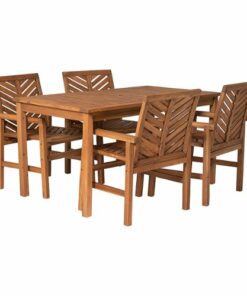 Walker Edison - 5-Piece Windsor Acacia Wood Patio Dining Set - Brown