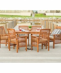 Walker Edison - 7-Piece Everest Acacia Wood Patio Dining Set - Brown