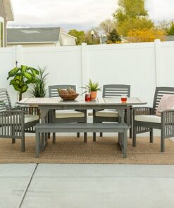 Walker Edison - 6-Piece Cypress Acacia Wood Patio Dining Set - Grey Wash
