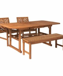 Walker Edison - 4-Piece Windsor Acacia Wood Extendable Patio Dining Set - Brown