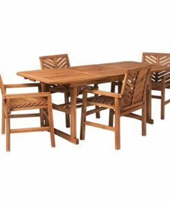 Walker Edison - 5-Piece Windsor Acacia Wood Extendable Patio Dining Set - Brown