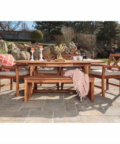 Walker Edison - 6-Piece Hunter Extendable Acacia Wood Patio Dining Set - Brown