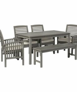Walker Edison - 6-Piece Everest Acacia Wood Patio Dining Set - Grey Wash