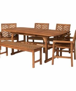 Walker Edison - 6-Piece Windsor Acacia Wood Extendable Patio Dining Set - Brown
