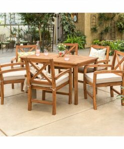 Walker Edison - 7-Piece Hunter Acacia Wood Patio Dining Set - Brown