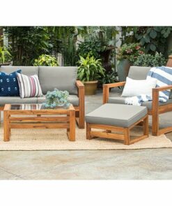 Walker Edison - 4-Piece Canyon Modern Acacia Patio Chat Set - Brown