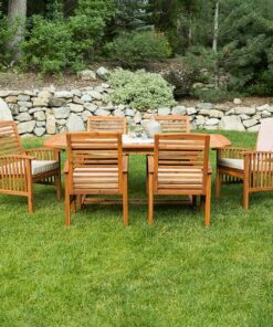 Walker Edison - 7-Piece Cypress Acacia Wood Patio Dining Set - Brown