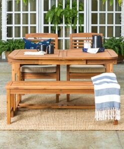Walker Edison - 4-Piece Everest Acacia Wood Patio Dining Set - Brown 1