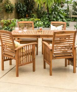 Walker Edison - 5-Piece Everest Acacia Wood Patio Dining Set - Brown