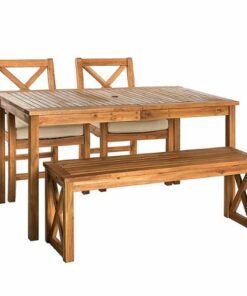 Walker Edison - 4-Piece Hunter Extendable Acacia Wood Patio Dining Set - Brown