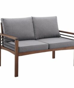 Walker Edison - Modern Patio Outdoor Garden Metal Loveseat Bench - Brown