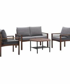 Walker Edison - 4-Piece Modern Acacia Wood Patio Chat Set - Dark Brown