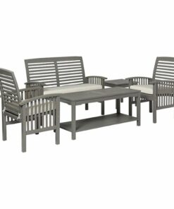 Walker Edison - 5-Piece Cypress Acacia Wood Patio Chat Set - Grey Wash