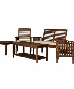 Walker Edison - 5-Piece Cypress Acacia Wood Patio Chat Set - Dark Brown