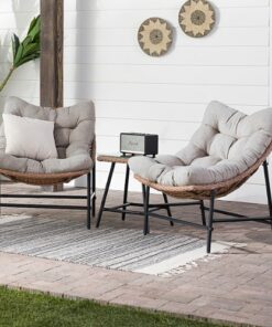 Walker Edison - 3-Piece Papasan Wicker Outdoor Chat Set - Natural