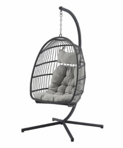 Walker Edison - Swinging Wicker Patio Egg Chair with Cushion - Gray/Gray