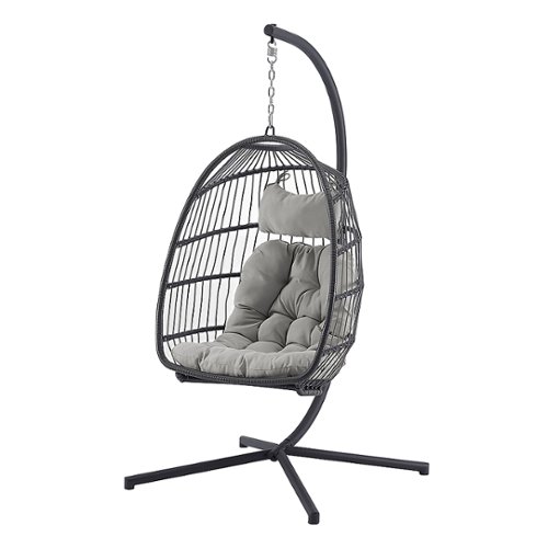 Walker Edison - Swinging Wicker Patio Egg Chair with Cushion - Gray/Gray
