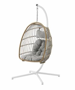 Walker Edison - Swinging Wicker Patio Egg Chair with Cushion - Brown/Gray